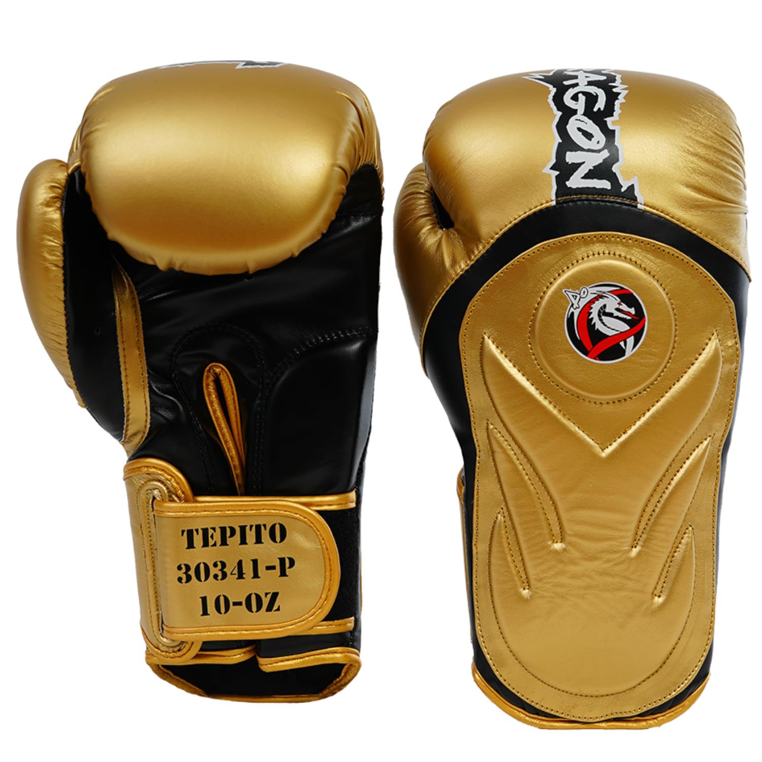 DRAGON DO Tepito Boxhandschuhe männer Herren Boxhandschuhe Kickboxen Muay Thai Boxing Gloves Kampfsport Handschuhe Combat Gloves Boxing Training Schwarz Adult10 12 14 Oz (Gold-Schwarz, 10 Oz)