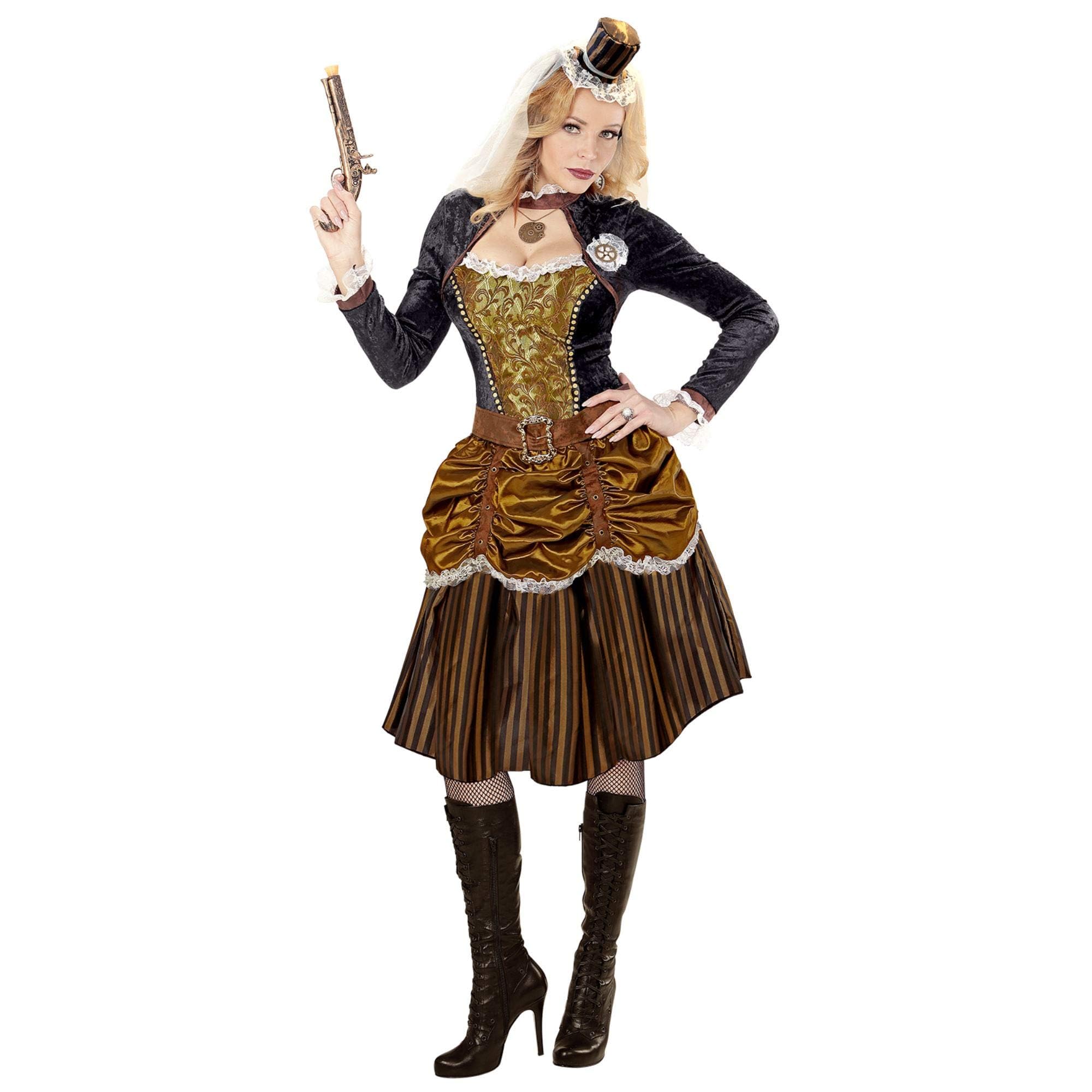 Widmann - Kostüm Steampunk, Kleid, Gürtel, Minihut, Halloween, Karneval, Mottoparty