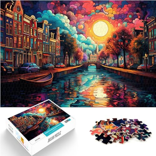 Puzzle-Geschenk, farbenfrohes Amsterdamer Grachtenviertel, 1000 Teile, Holzpuzzle, Spielzeug, Puzzle, Lernspiele, Stressabbau-Puzzle, 1000 Teile (50 x 75 cm)