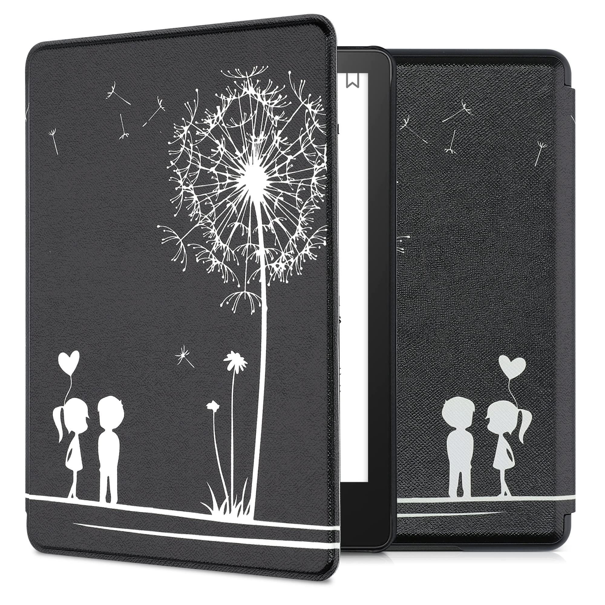 kwmobile Klapphülle kompatibel mit Amazon Kindle Paperwhite 11. Generation Hülle - eReader Case - Pusteblume Love Weiß Schwarz