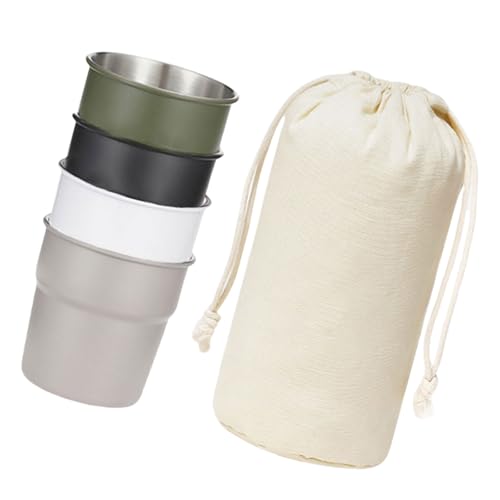 JUNNASALIKER 4 stapelbare Camping-Wasserbecher, Edelstahl, Trinkbecher, Camping, Kaffee, Milch, Outdoor, Reisebecher, Geschirr