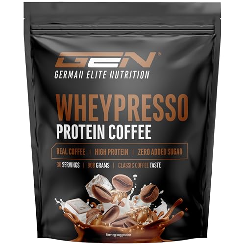 Wheypresso Protein Coffee - Eiweiß-Pulver mit Whey-Konzentrat & Isolat - Mit echtem Kaffee & Koffein – Cremiger High Protein Drink - (1x 908 g, Classic Coffee Flavour)