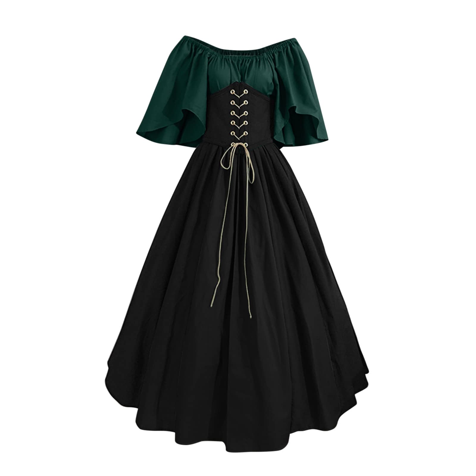 Mittelalter Kleidung Damen Kurzarm Gothic Kleider Halloween Karneval Kostüm Retro Partykleider Ballkleid Mittelalter Renaissance Kleid Vintage Clothes Lang Cocktailkleid Gothic Dresses for Women