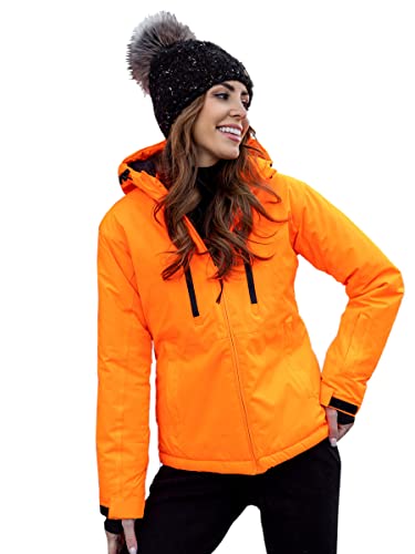 BOLF Damen Winterjacke Skijacke Snowboardjacke Schneejacke mit Kapuze Schneefang Bündchen Winddicht Wasserdicht Atmungsaktiv Outdoor Sport Style HH012 Orange L [D4D]