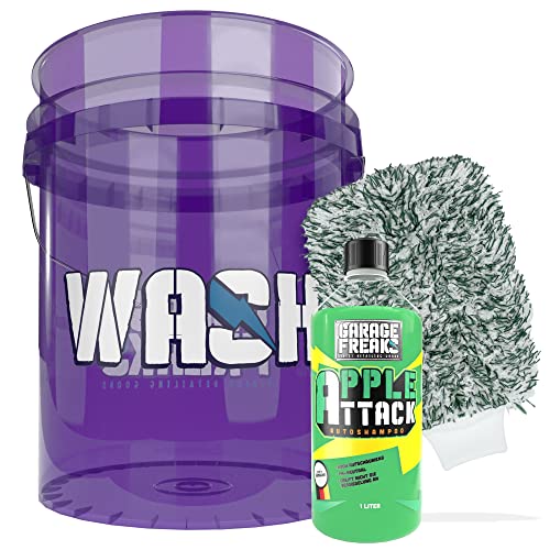 Autowäsche Basis Set - Garage Freaks Wascheimer "Wash" 5 GAL + Autoshampoo Apple Attack 1L + Premium Waschhandschuh - Car Shampoo für Autowäsche - Handwäsche - Autoreinigung Aussen