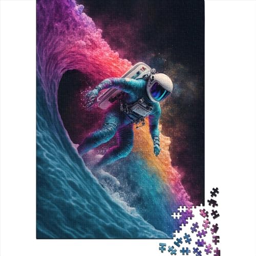 Puzzle für Erwachsene, 500 Teile, Astronaut, Wellen-Surfer, Holzpuzzle für Erwachsene und Jugendliche von Wooden Jigsaw Puzzles für Erwachsene und Teenager, 52 x 38 cm