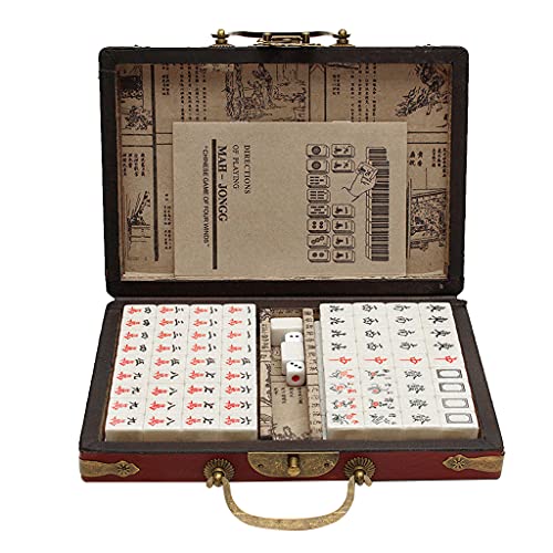 WELLDOER Mahjong Set mit Box Licht tragbar Vintage Traditionelle Chinesische Mahjong inkl. 2 Mahjong ohne Druck Chinesisches Mahjong Set XL