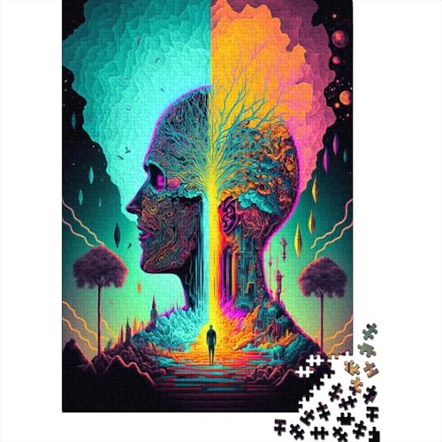 Psychedelisches Gehirn-Puzzle, 1000 Teile, Puzzle für Erwachsene, Teenager, Puzzle für Erwachsene und Teenager, Puzzle für Erwachsene, Lernspiel, Herausforderungsspielzeug, 75x50cm