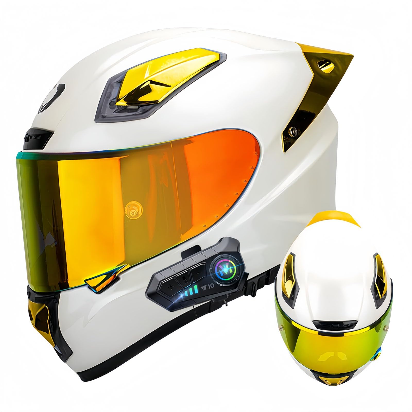 Integraler Bluetooth-Motorradhelm, Modularer Integral-Motorradhelm Mit Doppelvisier, ECE-Zugelassener Bluetooth-Motorradhelm, Modularer Integralhelm Für Männer Und Frauen C,M55-56CM