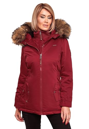 Marikoo Designer Damen Winter Jacke Parka Mantel Teddyfell warm gefüttert B825 [B825-Sanak-Rot-Gr.S]