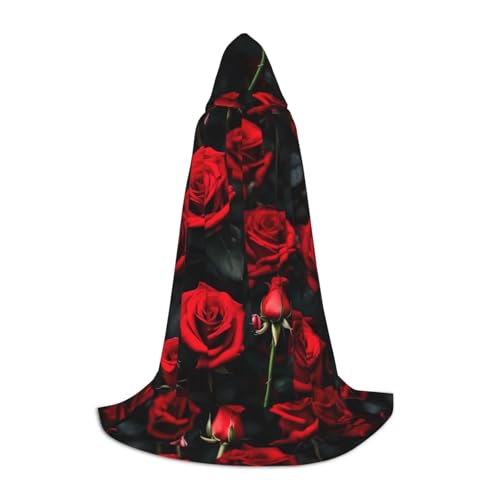 WURTON Umhang mit Rosenblüten-Aufdruck, Mehrzweck-Cosplay-Umhang, Hexenumhang, Halloween, Kapuzenumhang, Unisex