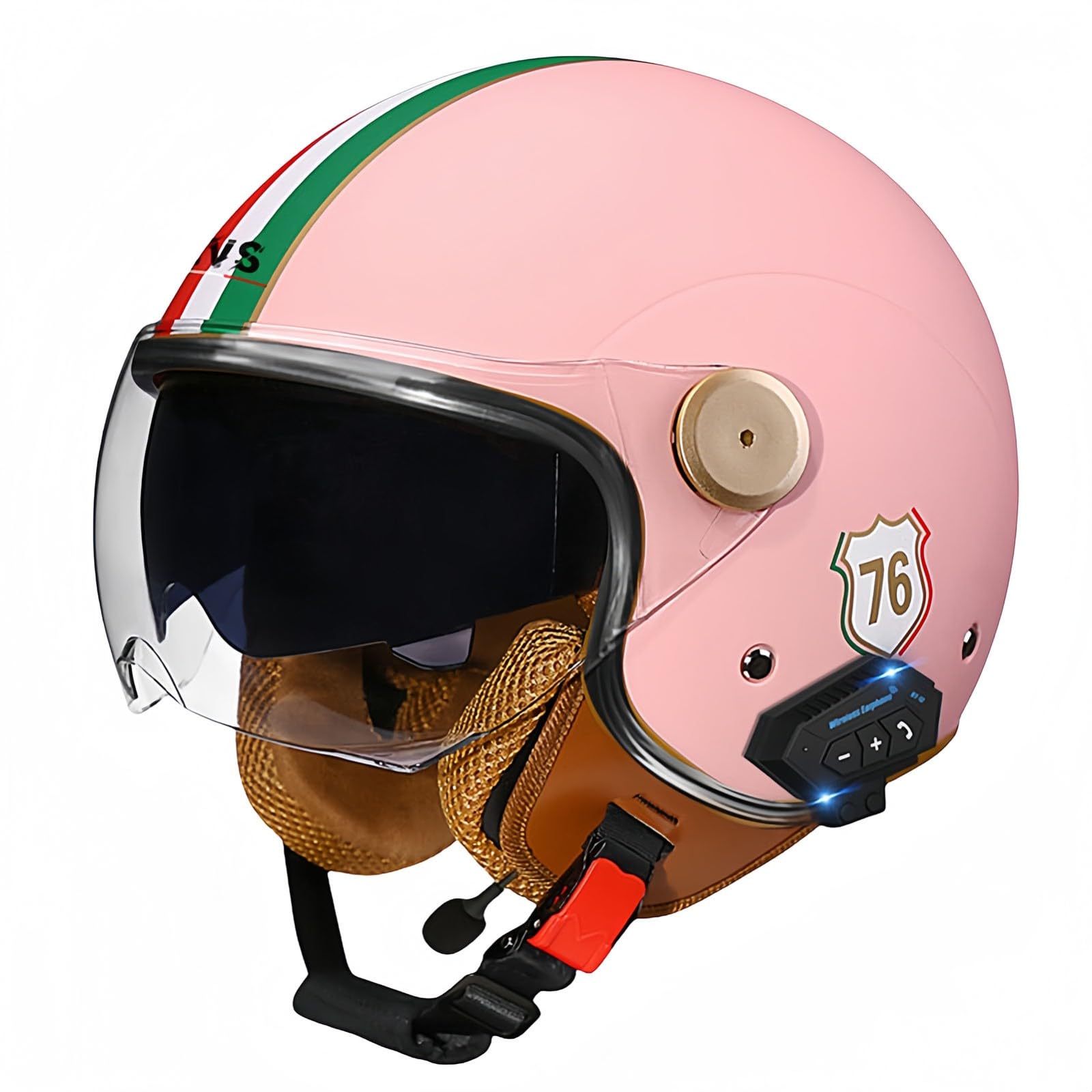 3/4-Bluetooth-Helm mit offenem Gesicht, Vintage-Motorrad-Halbhelm, ECE-zugelassenes Moped mit Doppelvisier, Motorradhelm für Männer, Erwachsene, Frauen P,M57-58CM