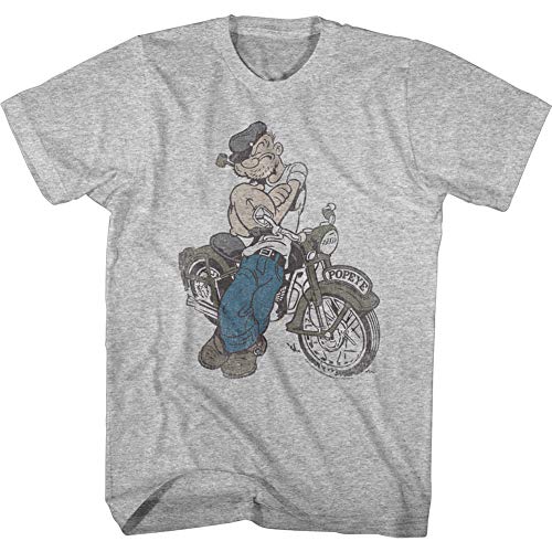 Popeye The Sailor Man Cartoon vor dem Motorrad Skizze Erwachsene Kurzarm T-Shirt Graphic Tee, Grau, XX-Large