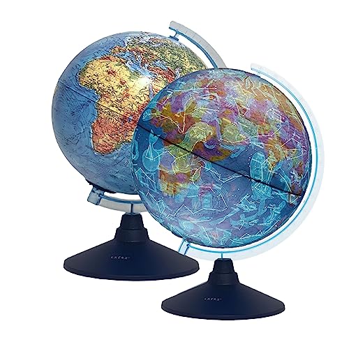 Exerz 21 cm beleuchteter Globus – physische Karte tagsüber/Konstellation Sterne mit Beleuchtung – drehbarer rotierender Weltglobus (21 cm neu)