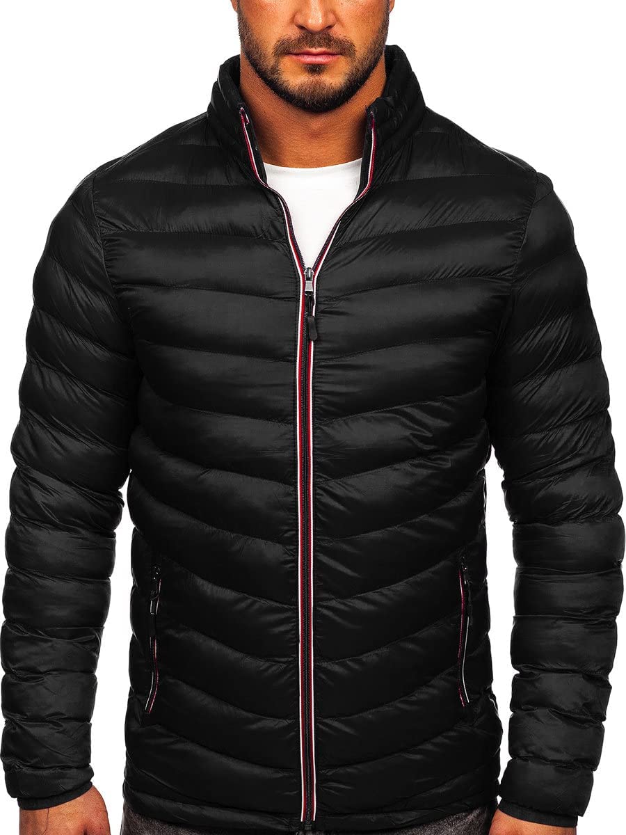 BOLF Herren Übergangsjacke Steppjacke Daunenjacke Sportjacke Freizeitjacke Reißverschluss Street Style J.STYLE SM71 Schwarz M [4D4]