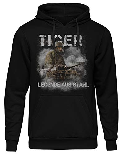 UGLYSHIRT Legende Tiger Herren Kapuzenpullover | Tiger Panzer Pullover German Panzer Hoodie Landser Tank WW2 | M1 Schwarz (4XL)