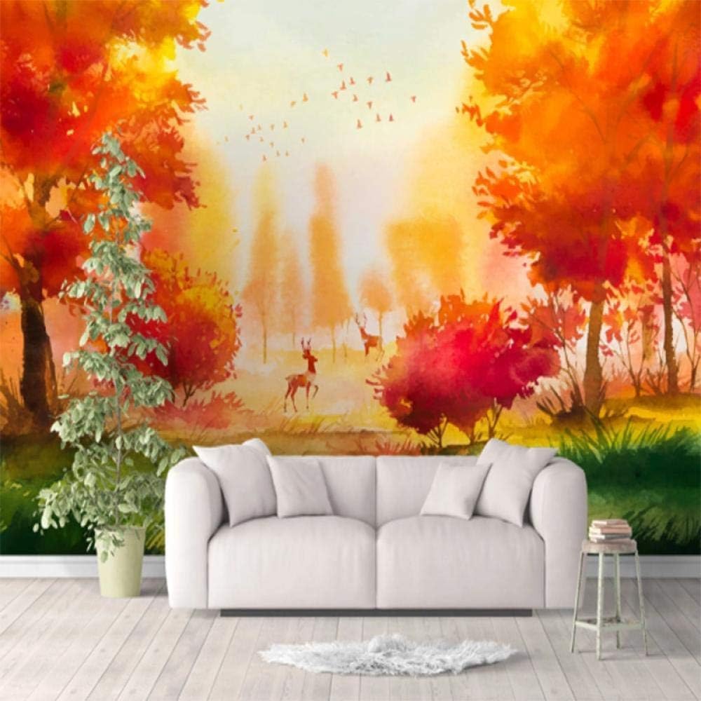 Elch Rot Wald 3D Tapete Poster Restaurant Schlafzimmer Wohnzimmer Sofa TV Dekorative Wand-200cm×140cm