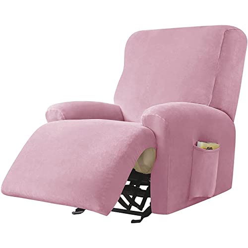 JHLD Stretch Sesselbezug Relaxsessel, Samt Ruhesessel Bezug 1/2/3 Sitzer Relaxsessel Bezug Weiche Ruhesessel Bezüge Anti-rutsch Mit Elastischem Boden Für Kinder Haustiere-Rosa-1 Sitzer