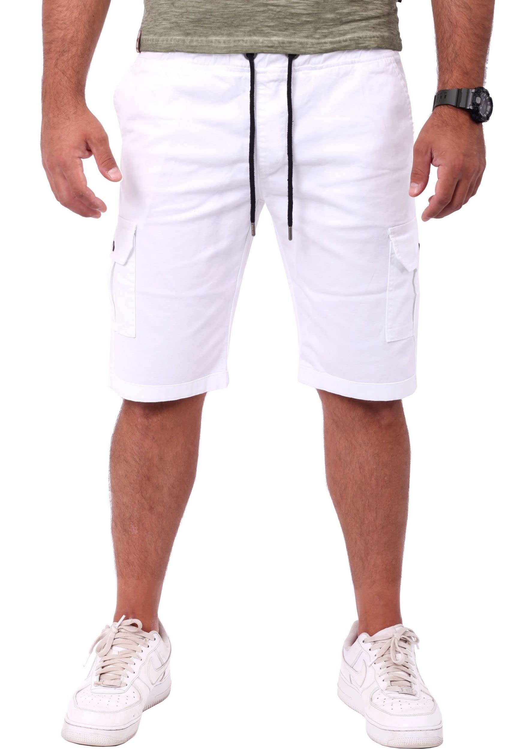 Reslad Cargoshorts Kurz Männer l Kurze Hose Herren - Shorts Herren mit Taschen l Bermuda Chino Cargo-Hose RS-2025 Weiß W29