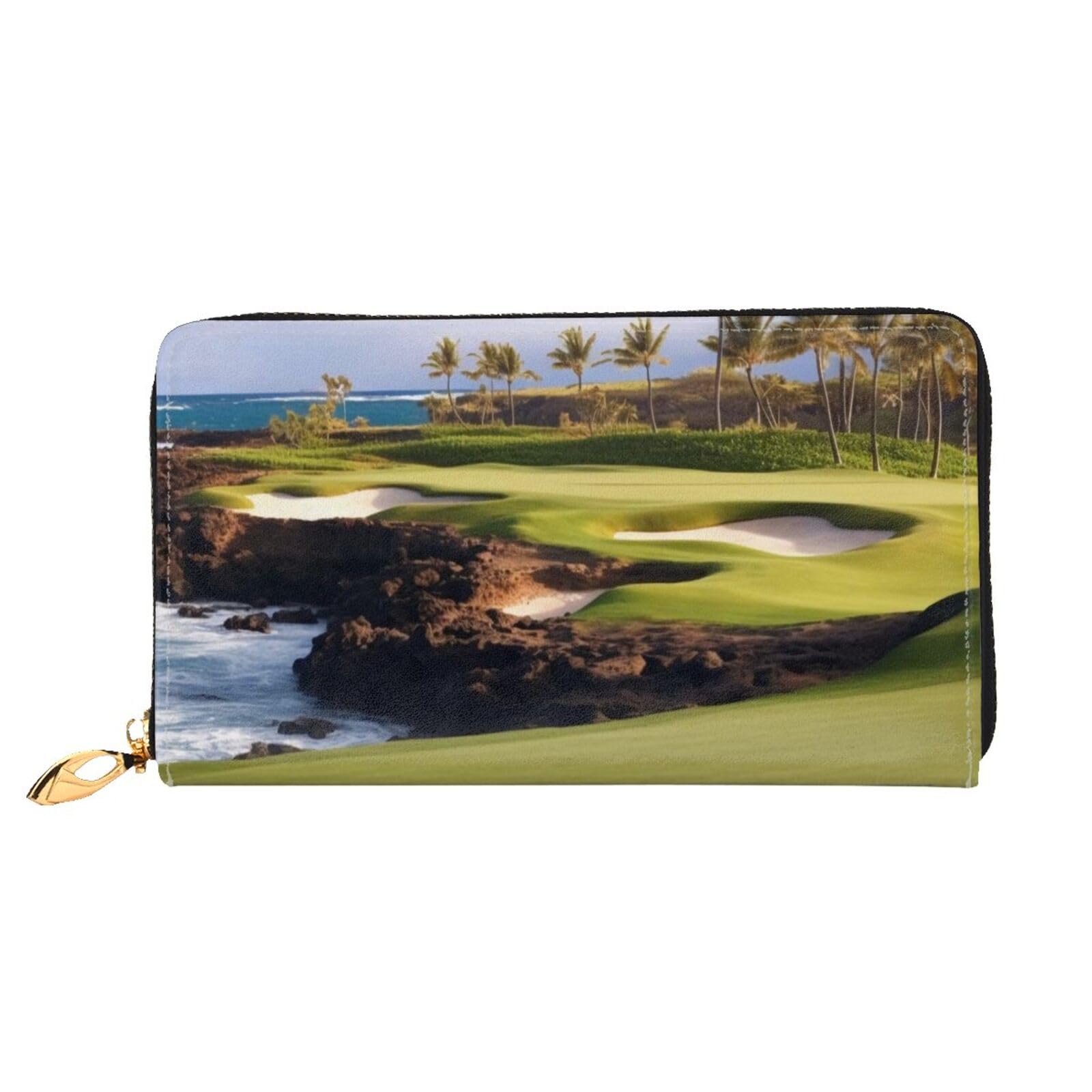 DENMER Loon Birds Ledergeldbörse aus Kunstleder mit metallischem Reißverschluss, geräumiges und stilvolles Accessoire für moderne Frauen, Hawaii Beach Golfplatz, Einheitsgröße, Modern