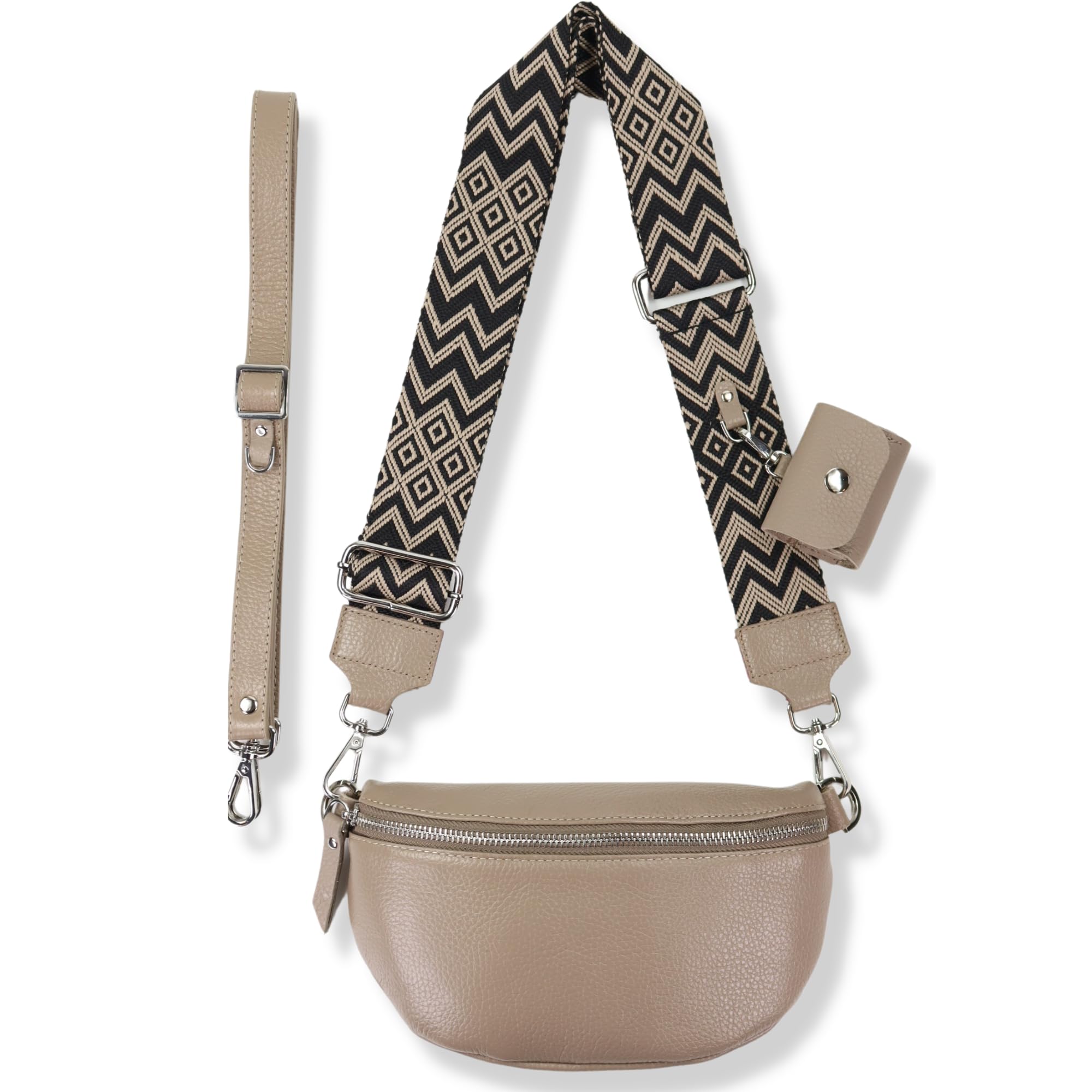 Blade Bauchtasche Damen Echtleder, stylisch Umhängetasche Damen, Crossbody Bag Damen mit 2 abnehmbaren verstellbaren Schultergurten und mit ETUI für Airpods Pro/3-Beige (Groß/Opt-4)