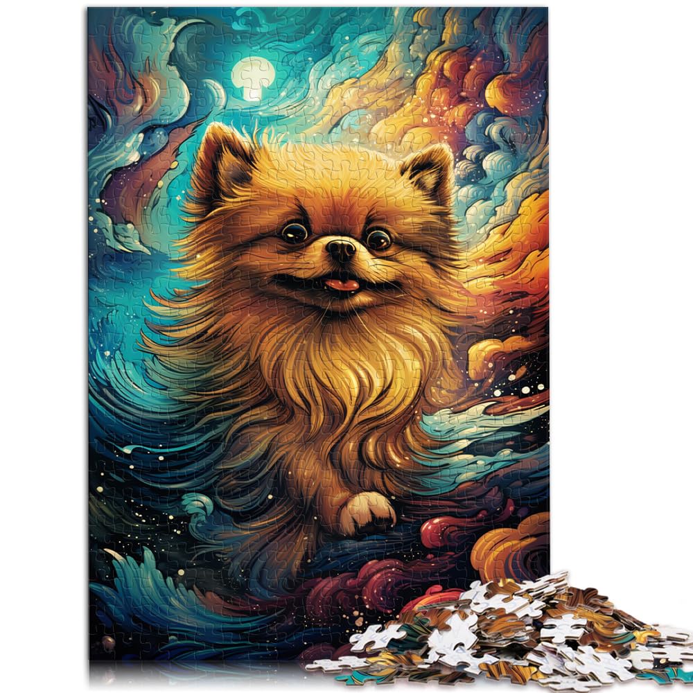 Puzzle für farbenfrohe, psychedelische Zwergspitz-Hunde. Puzzle mit 1000 Teilen für Erwachsene. Holzpuzzle. Viel Spaß beim Spielen mit 1000 Teilen (50 x 75 cm).