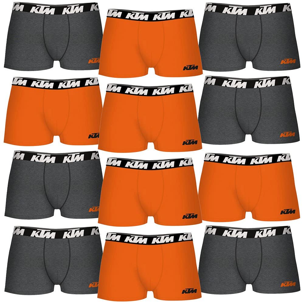 KTM Herren XL-Set mit 12 Orange und Dunkelgrau Boxershorts, bunt