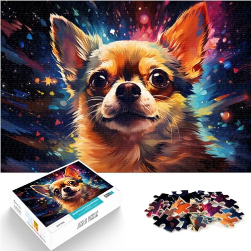 Puzzle für Fantasie, farbenfroher Chihuahua-Hund mit Sternen, 1000 Teile, Puzzle aus Holz mit passendem Poster und Wissensblatt, 1000 Teile (50 x 75 cm)