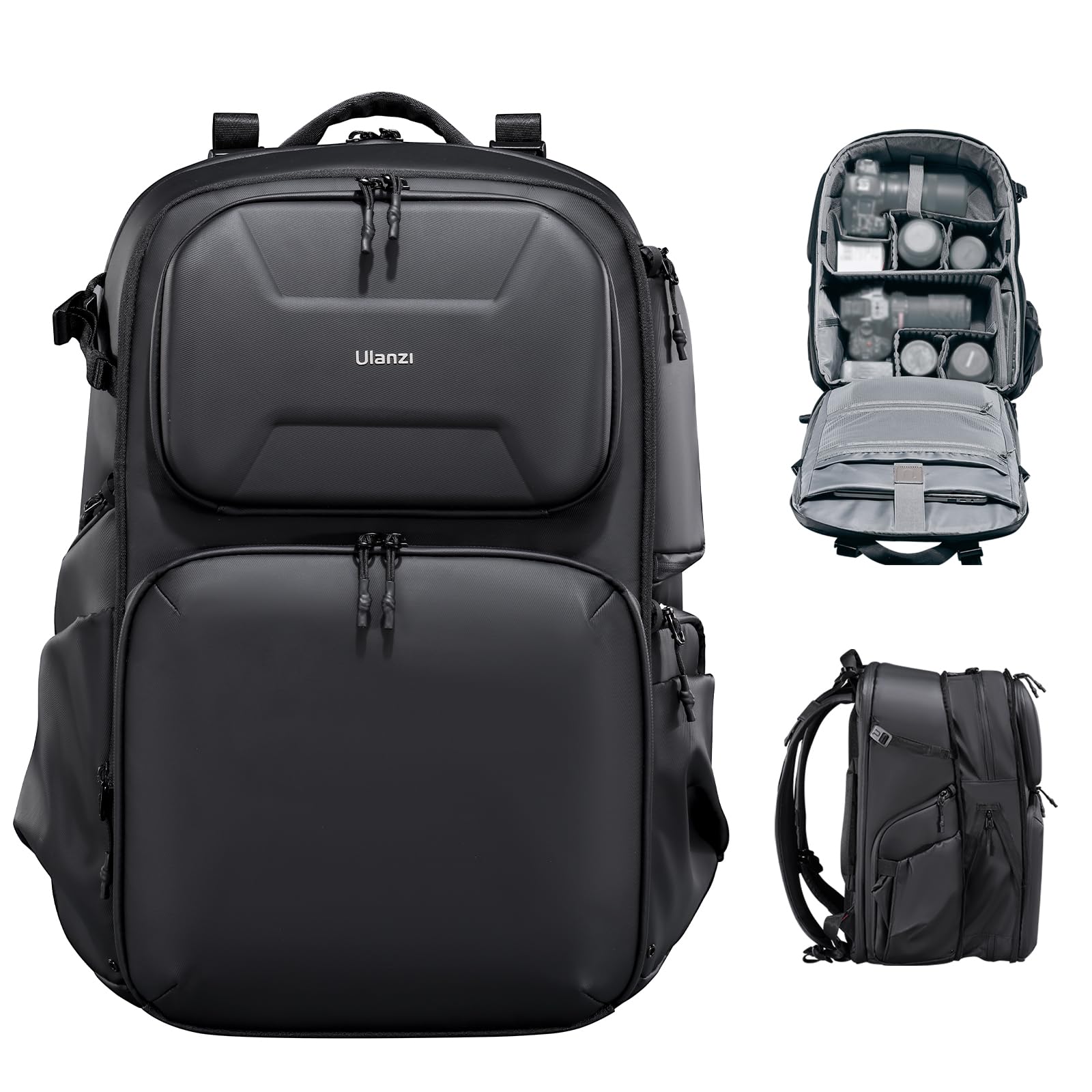 ULANZI BP10 Hartschalen-Kamerarucksack, Professionelle Wasserdichte Fotografie Kameratasche für Fotografen Unisex Drohne Dslr Spiegellose Kamera Objektiv Stativhalterung 17'' Laptop Schwarz 35L