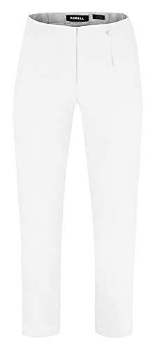 Robell Style LENA09 – Bequeme, stretchige 7/8 Damenhose, Gerade geschnittenes Bein mit Neuer Saumoptik Farbe Weiss Größe 42