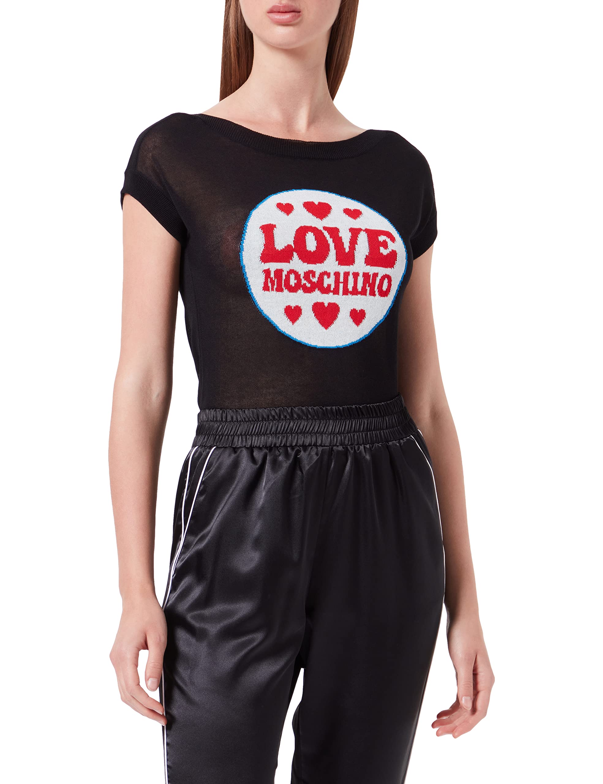 Love Moschino Womens Stars and Hearts Intarsia. Pullover, Black, 40