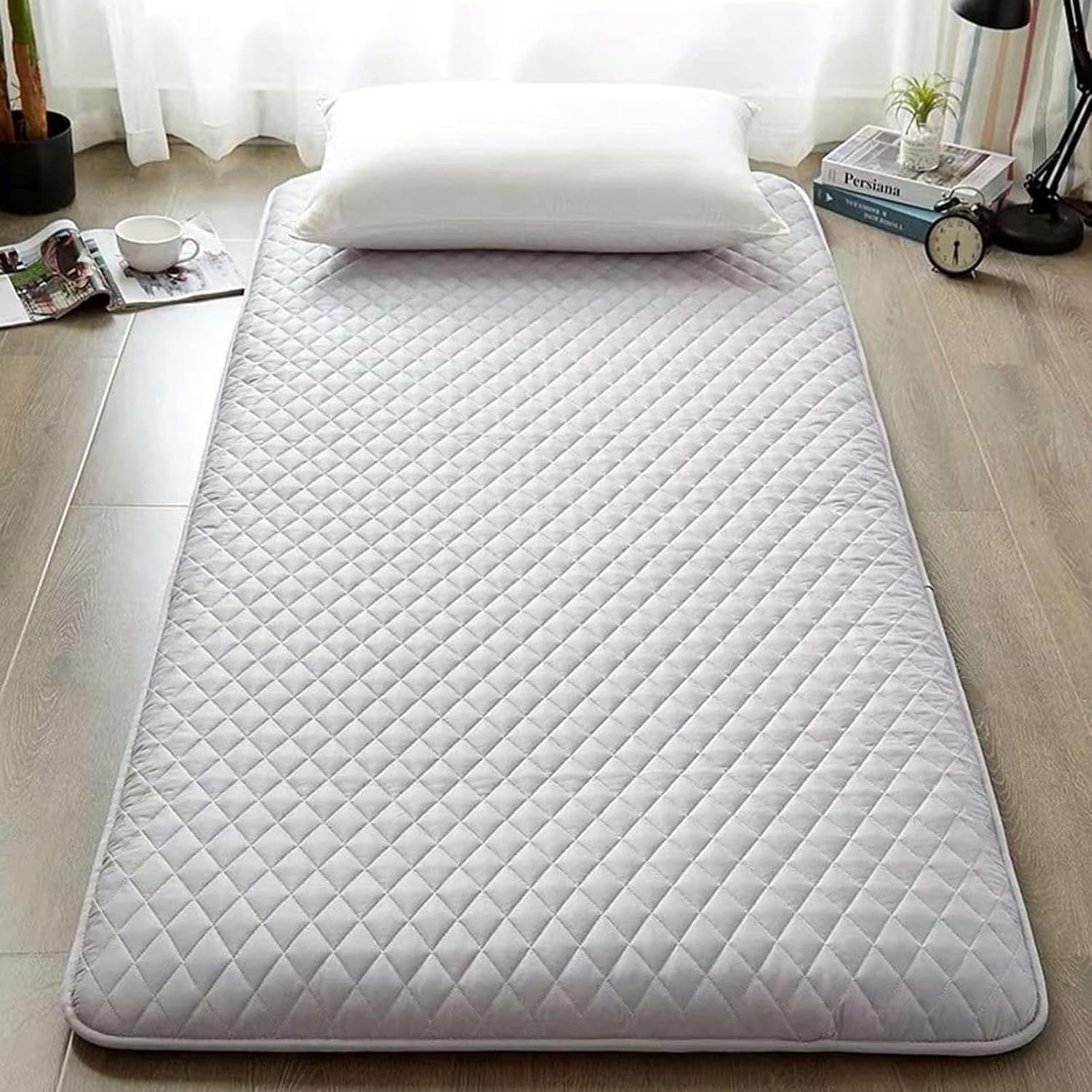 Japanische Bodenmatratze, japanische Futon-Matratze, Faltbare und tragbare Shikibuton-Campingmatratze, aufrollbare, zusammenklappbare, weiche, tragbare Isomatte, Grau, 120 x 200 cm