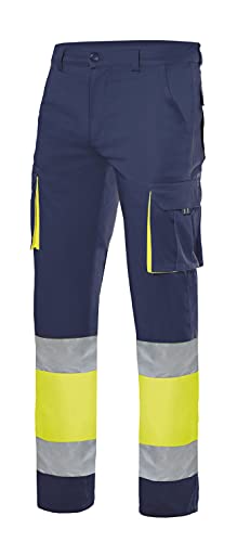 Velilla 303002S Stretchhose zweifarbig, Multi-Tasche, Marineblau und Fluorgelb, Größe 3XL