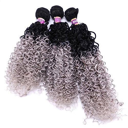 Human Hair Bundles 3 Hair Bundles Synthetic High Temperature Fiber Curly Hair Kinky Curly Hair Weave synthetic Curly wavy Hair Extensions for Women human hair weave(Color:T1B-Grey,Size:20 inches 3 pie