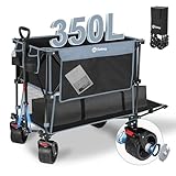 Sekey XXXXL Bollerwagen Faltbar 350L mit Extra Breite Reifen 17x10cm, Faltbarer Bollerwagen Strandwagen Transportwagen Zusammenfaltbar aus 4 Richtungen, 4XL-Doppel 4021, Blau mit Schwarz