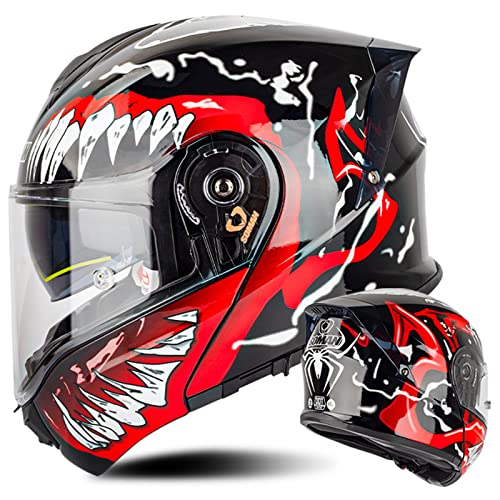 Modularer Motorradhelm Klapphelm Männer Und Frauen Mit Doppelvisier ECE-Zugelassener Rollerhelm Modularer Integralhelm Sturzhelm für Damen Herren Erwachsene, Rot Schwarz-XL(61~62cm)