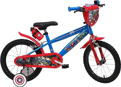 albri Babys (Jungen) 16 14 Zoll Avengers Fahrrad mit Seitenstabilisatoren, Trinkflasche und individuellem Frontschild Hergestellt in Italien, rot, pollici