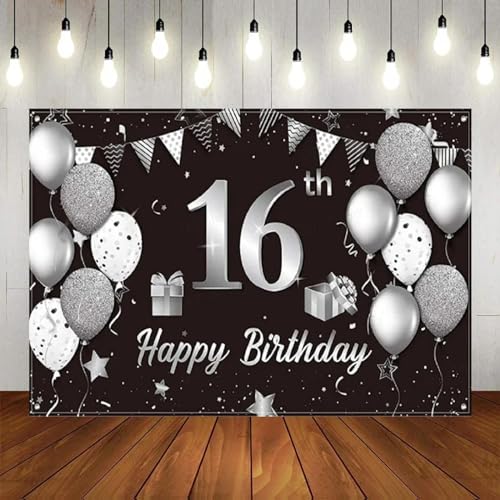 Süß Alles Gute 16. Geburtstag Party Mädchen Teal Silber Prinzessin Fotografie Hintergrund Dekorationen Banner Hintergrund Poster Dekor 210X150cm