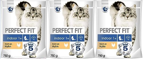 Indoor 1+ Katzentrockenfutter reich an Huhn, 3 Beutel, 3x750g – Premium Katzenfutter trocken für Erwachsene Hauskatzen ab 1 Jahr, zur Unterstützung der Vitalität