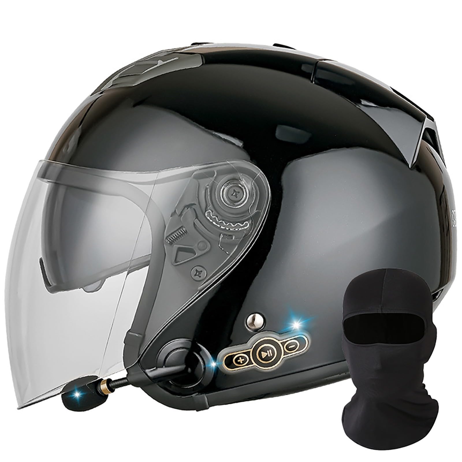 Jet-Motorradhelm, Bluetooth-Motorrad-Halbhelm Mit Doppelter Sonnenblende, Roller, Chopper, Skateboard, Radfahren, Jugendliche, Männer, Frauen, DOT/ECE-Zugelassener Sporthelm B,L 59-60 cm