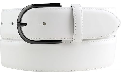 BELTINGER Lack-Gürtel aus Leder 4 cm | Glänzender Damengürtel 40mm | Eleganter Gürtel für Damen | Schwarze Gürtelschnalle | Weiß 85cm