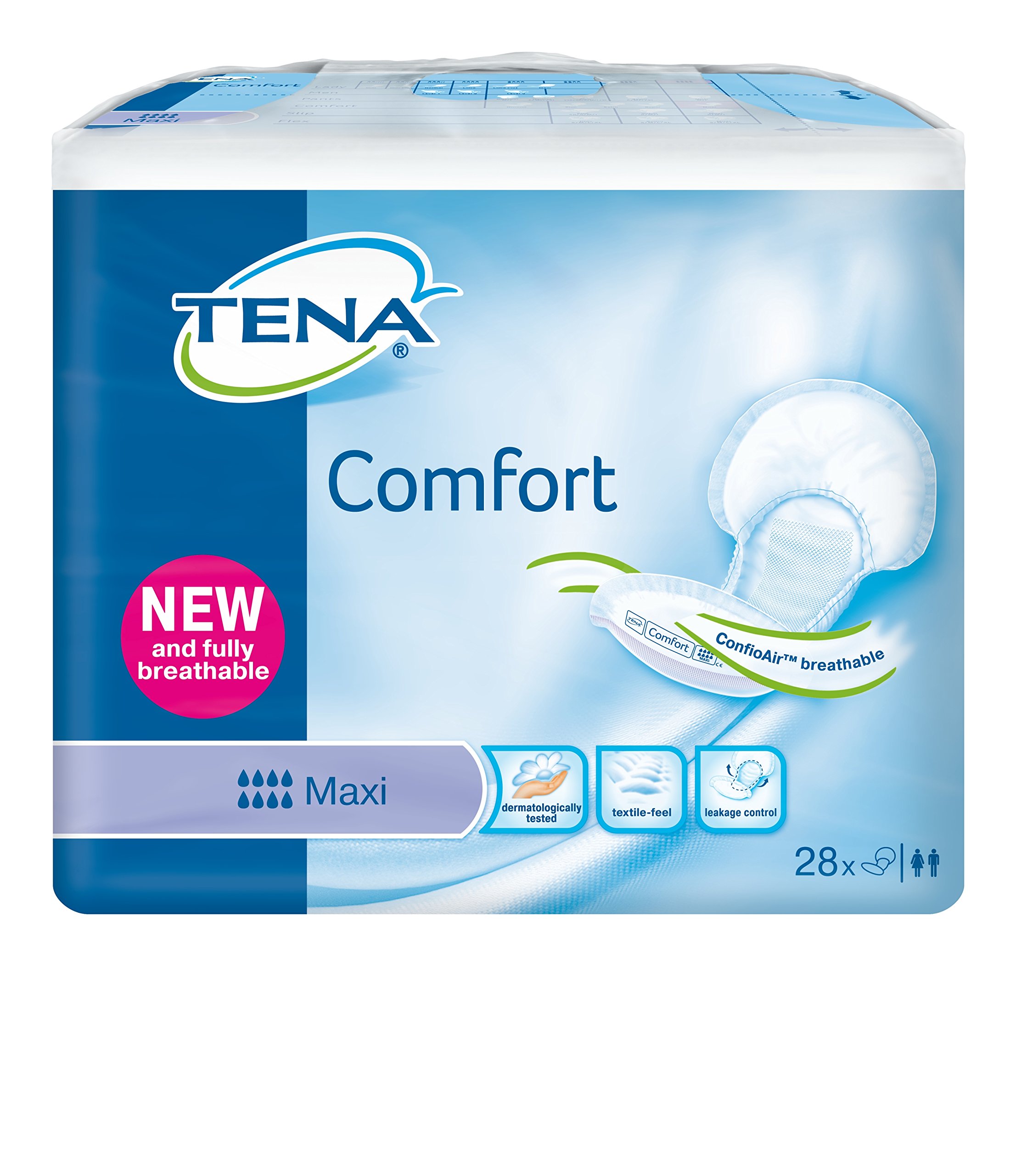 Slip einlagen für Inkontinenz Case Saver 2 x TENA Comfort Maxi Gefühl trockene Große Noppen Bandeinfassung (2400ML) – 28 Stück