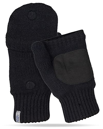 TrailHeads Damen Fingerlose Handschuhe | Merino Knit Convertible Fäustlinge, schwarz, Medium / Large