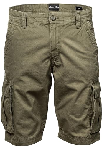 Amaci&Sons Herren Cargoshorts Männer Kurze Bermuda Hose Regular Fit 7027 Olive W36