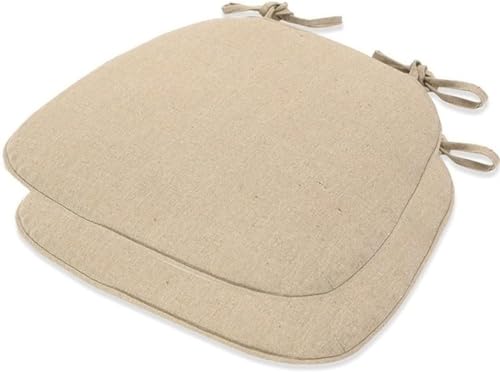 Esszimmer-/Küchenstuhlkissen, Set mit 1/2/4 Esszimmerstuhlpolstern mit Bändern, rutschfestes Esszimmer-Sitzkissen mit maschinenwaschbarem Bezug, Beige, 41 x 43 cm (2er-Set)