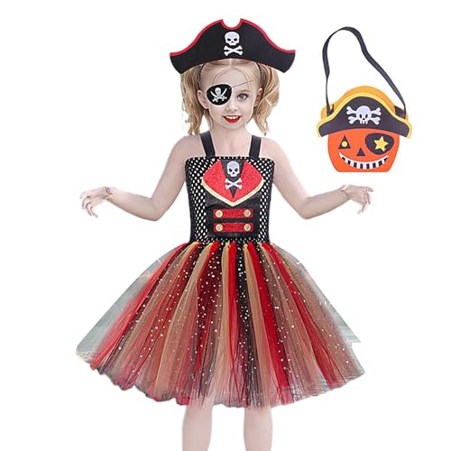 Weppduk Piratenkostüm für Mädchen,Piratenkleid für Mädchen,Piratenprinzessin Kostüm - 2–12 Jahre alte Mädchen, Halloween-Party, Rollenspiel, Verkleidung, Kleid, Stirnband, Tasche, Augenmaske