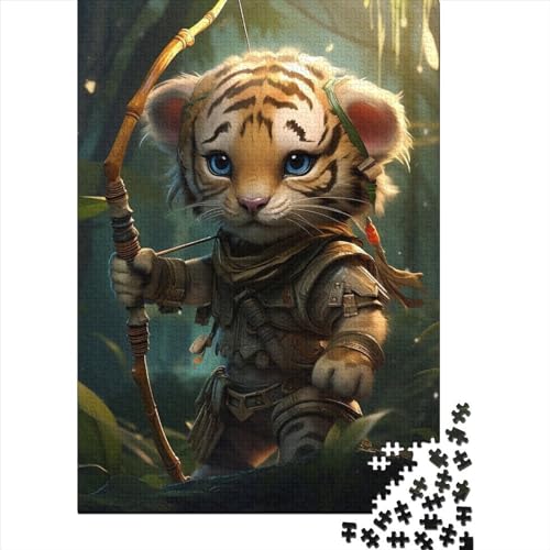 Puzzle für Erwachsene, 1000 Teile, Baby-Tiger-Krieger, Holzpuzzle für Erwachsene, Puzzlespielzeug, Dekomprimierendes geistiges Lernspielzeug, 75 x 50 cm