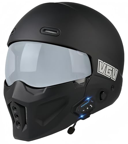 Bluetooth-Integralhelm Für Motorradfahrer, Retro-Motorradhelm, ABS-Material, Mit Doppelvisier, Halbhelme, Schutzhelm Für Roller, Elektroautos, ECE-Geprüft I,S55-56CM