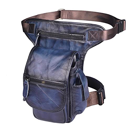 Leg Bag Motorrad Motorrad Oberschenkeltasche Echtes Leder männer Design Casual Messenger Schulter Sling Tasche Mode Multifunktionale Gürtel Tasche Drop Bein Tasche Tasche(Deep Blue)