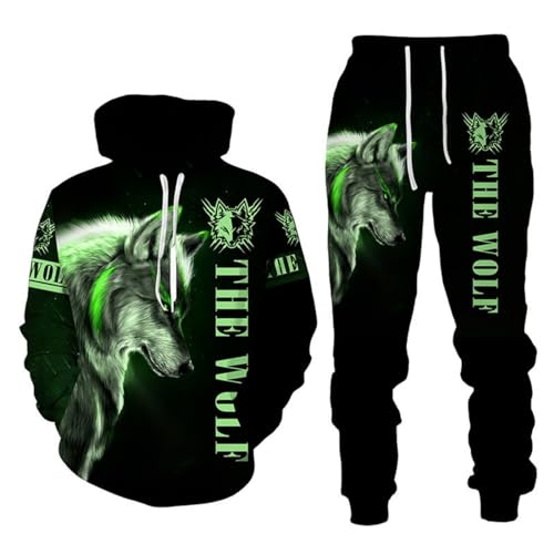 RIAAJ 3D Wolf Jogginganzug Herren Jogging Sportanzug Fitness Sporthose Hose Hoodie Herren Trainingsanzug Zweiteiliges Set Freizeitanzug mit Löwen Tigermuster Sportsw (A9,XL)